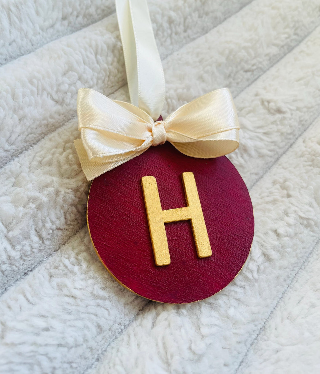 Burgundy & Gold Initial Christmas Decoration - KLC Creation