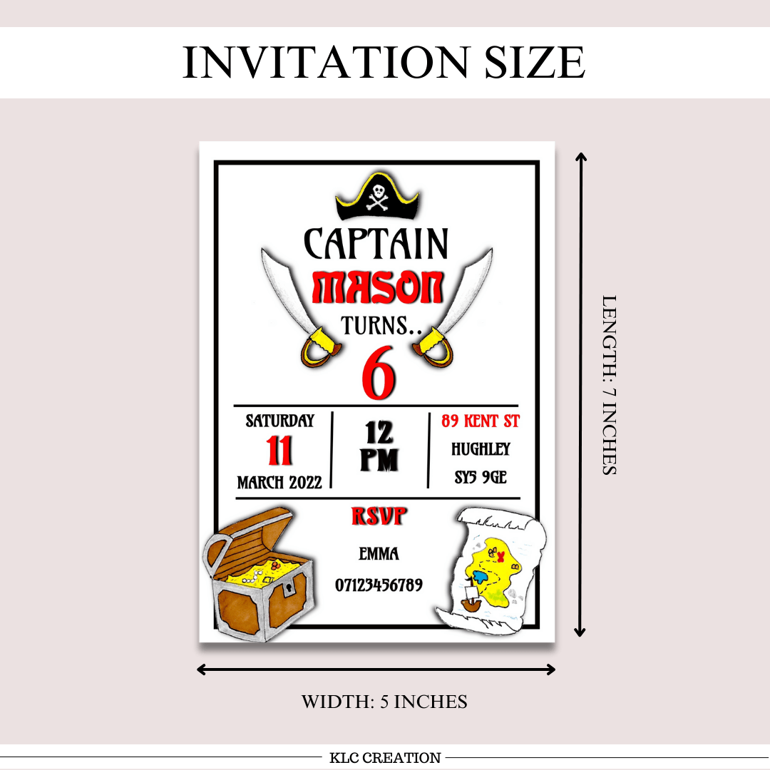 Pirate Party Birthday Digital Invitation Template - KLC Creation