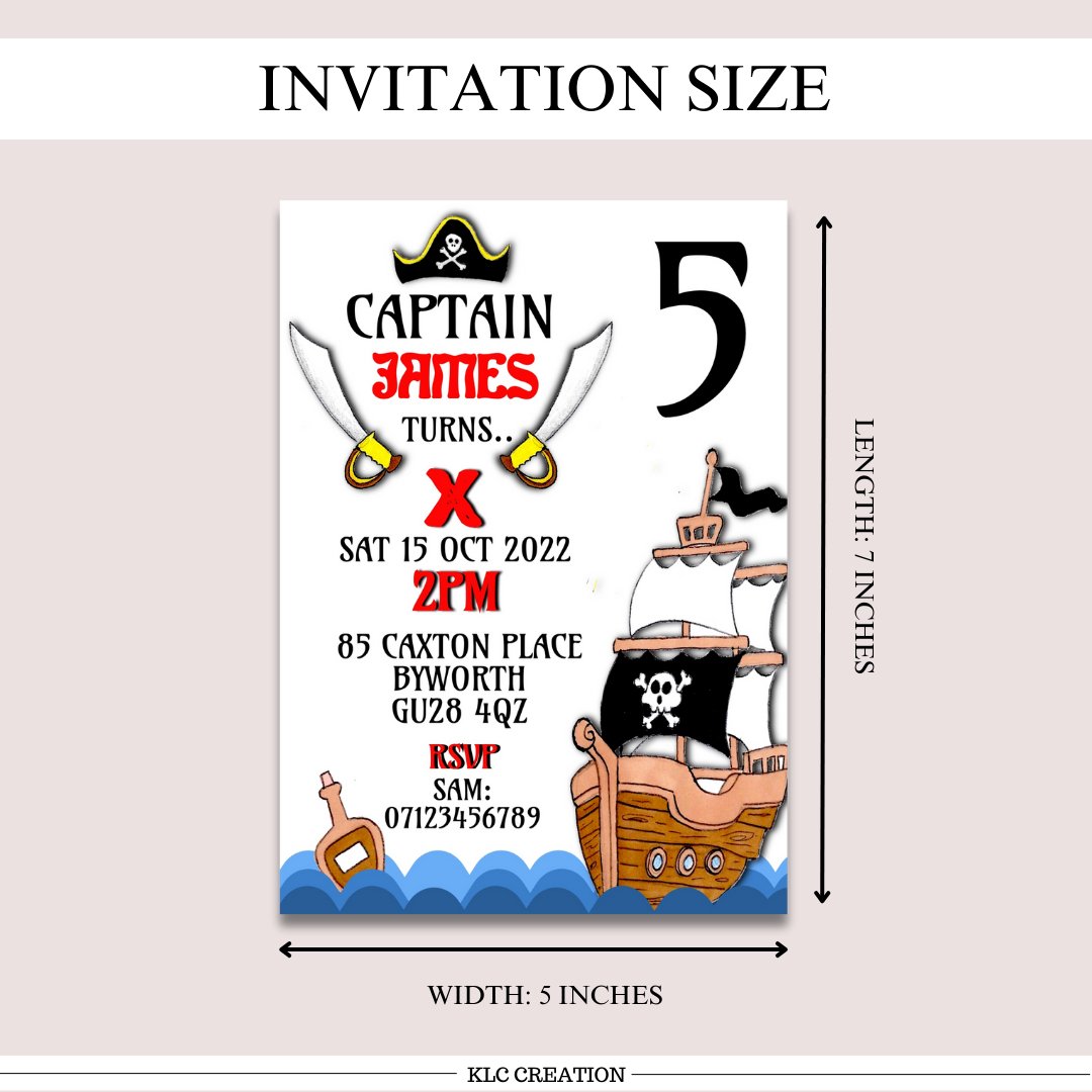 Pirate Ship Party Birthday Invitation Template - KLC Creation