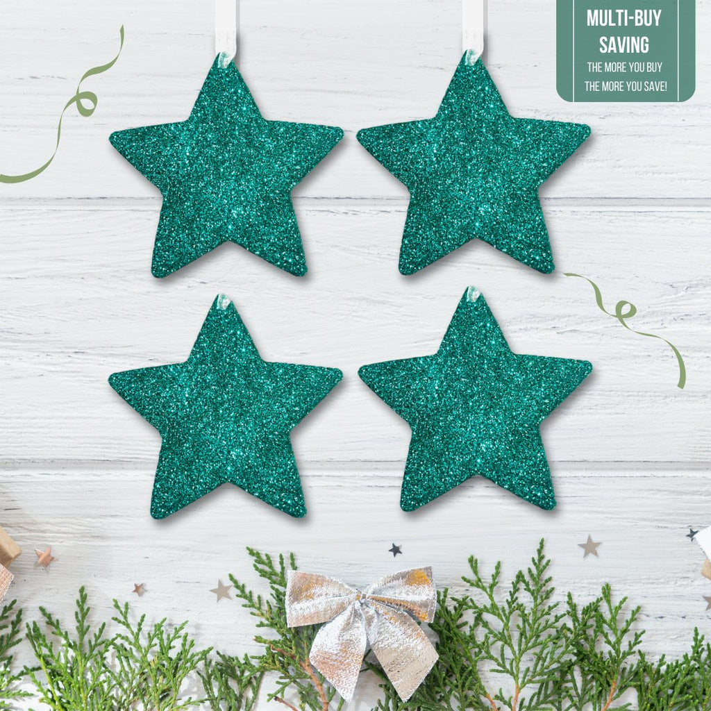 Set of Teal Glitter Star Decorations - KLC Creation