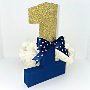 Navy Blue & Gold Birthday Age Number Prop - KLC Creation