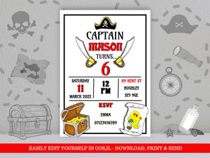 Pirate Party Birthday Digital Invitation Template - KLC Creation