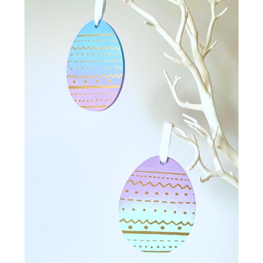 Set of 2 Patterned Easter Egg Tree Decorations - KLC Creation