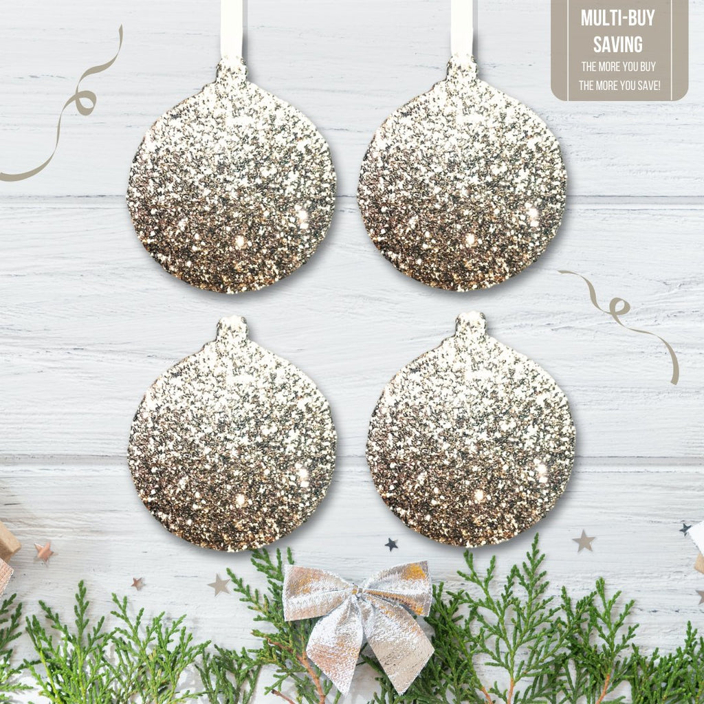 Set of Champagne Gold Glitter Bauble Decorations - KLC Creation