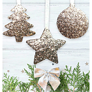 Set of Champagne Gold Glitter Tree Decorations - KLC Creation