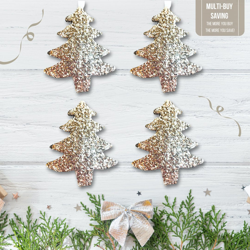 Set of Champagne Gold Glitter Tree Decorations - KLC Creation