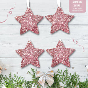 Set of Rose Gold Glitter Star Bauble Decorations - KLC Creation