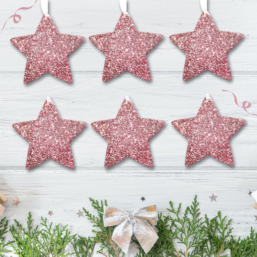 Set of Rose Gold Glitter Star Bauble Decorations - KLC Creation