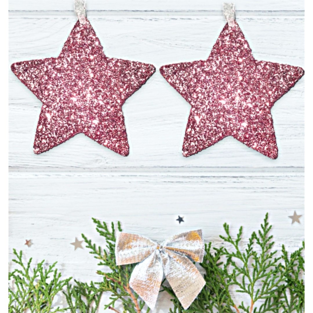 Set of Rose Gold Glitter Star Bauble Decorations - KLC Creation