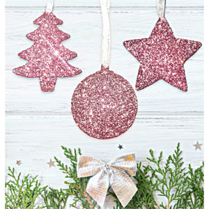 Set of Rose Gold Glitter Star Bauble Decorations - KLC Creation