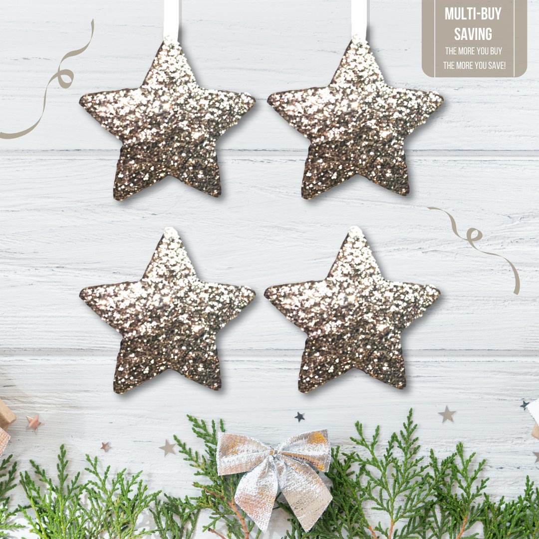 Set of Rose Gold Glitter Star Bauble Decorations - KLC Creation