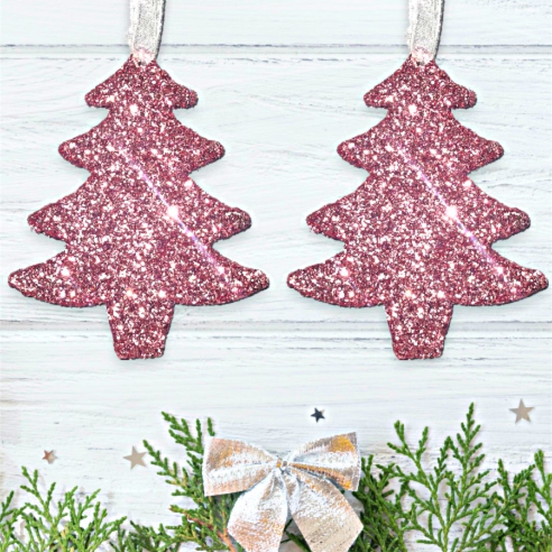 Set of Rose Gold Glitter Tree Bauble Decorations - KLC Creation