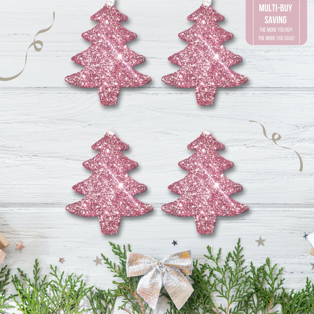 Set of Rose Gold Glitter Tree Bauble Decorations - KLC Creation