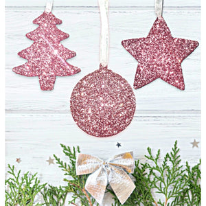 Set of Rose Gold Glitter Tree Bauble Decorations - KLC Creation