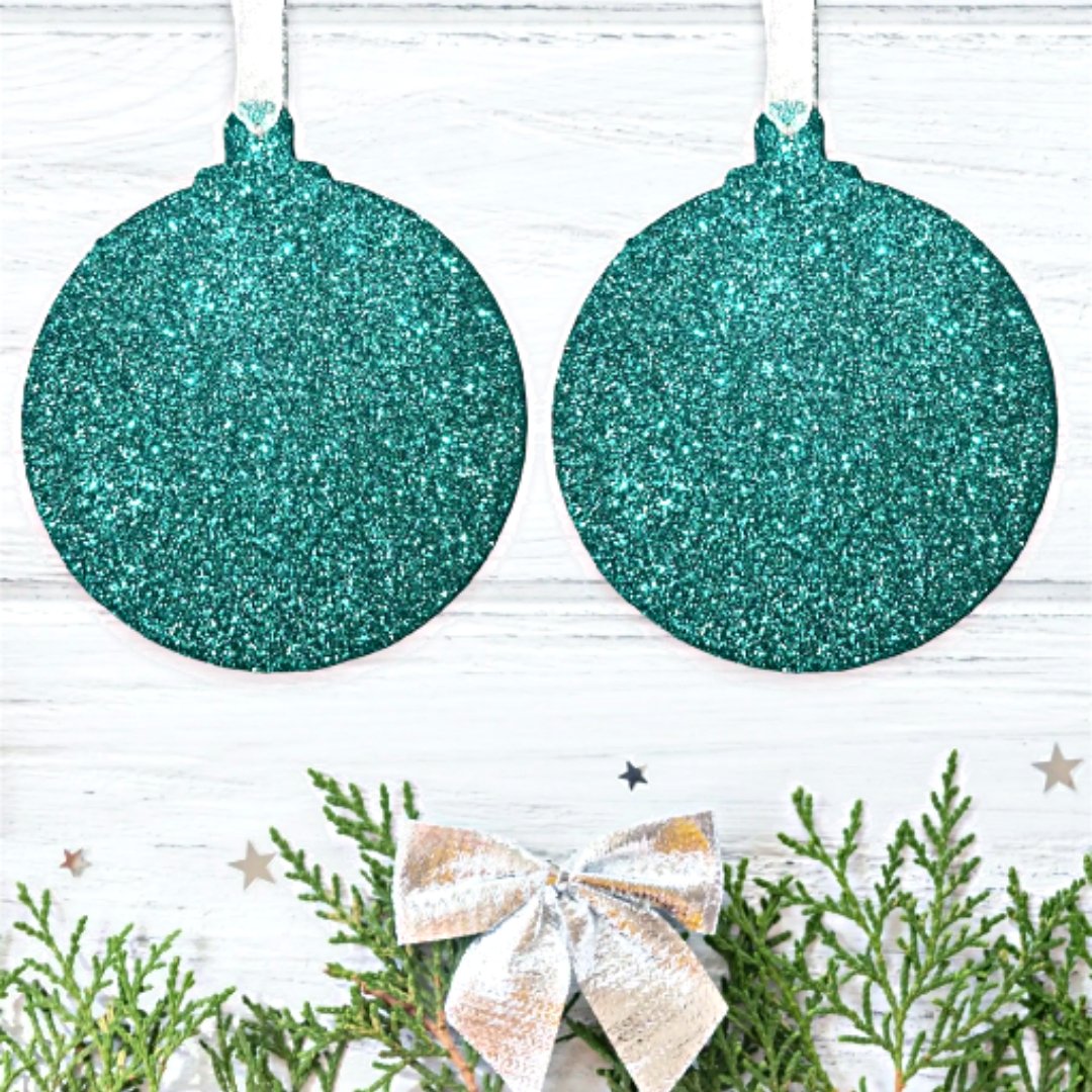 Set of Teal Green Glitter Bauble Decorations - KLC Creation