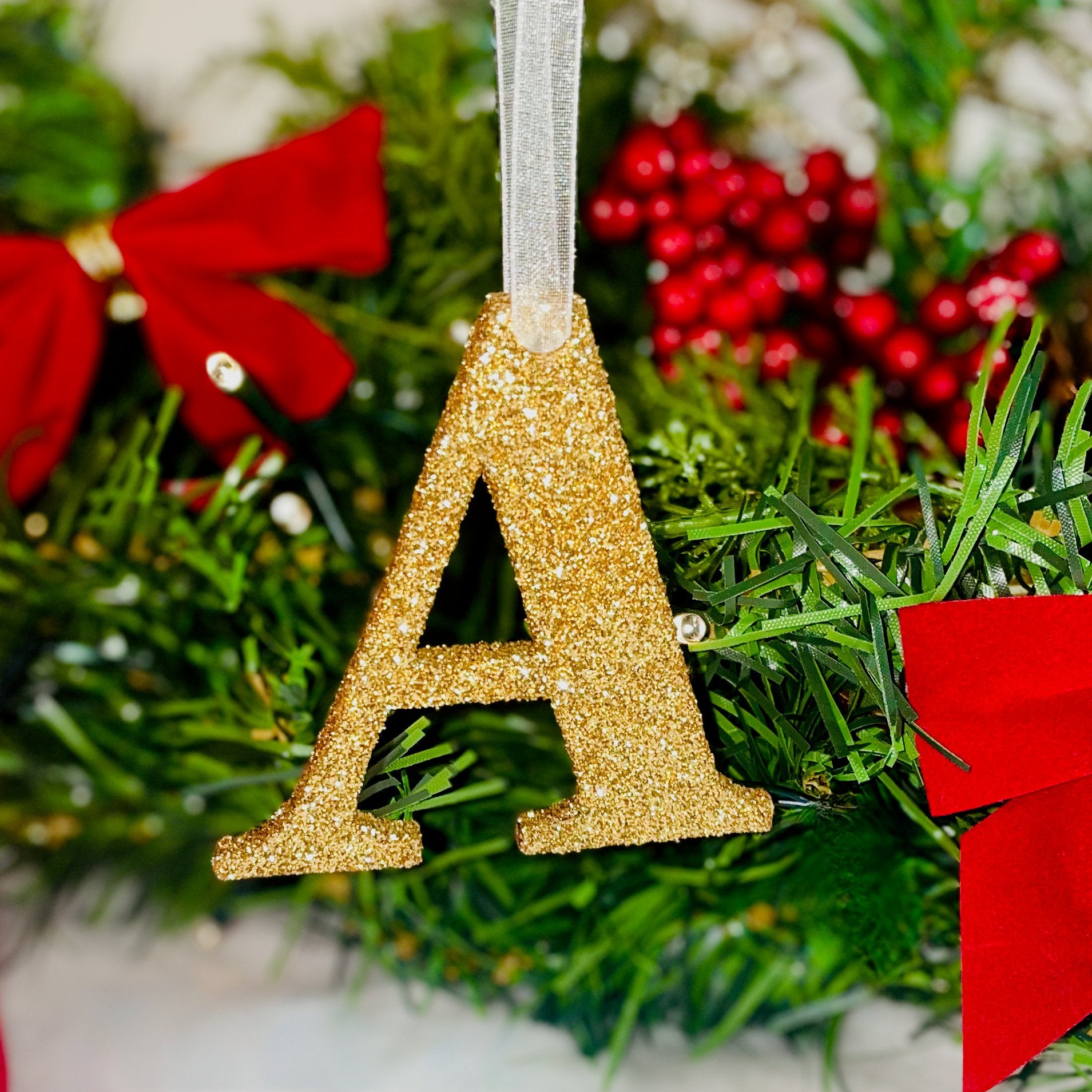 Teal Glitter Initial Christmas Decoration - KLC Creation