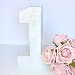 White Glitter Number 1 Birthday Age Prop - KLC Creation